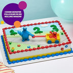 DecoSet® Sesame Street® Let's Play Cake Topper, 2-Piece Birthday Cake Decoration with Cookie Monster and Elmo in a Free-Wheeling Wagon, Ready to Use, Food Safe