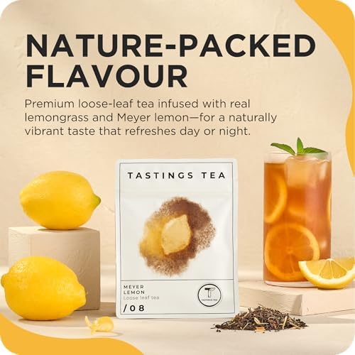 Tastings Tea Meyer Lemon Loose Leaf, 2 oz | Unsweetened Black Citrus Blend & Fruit Infusion with Lemongrass & Peel | Hot or Iced Cold Brew | Small Batch & Sustainably Sourced | Resealable Pouch