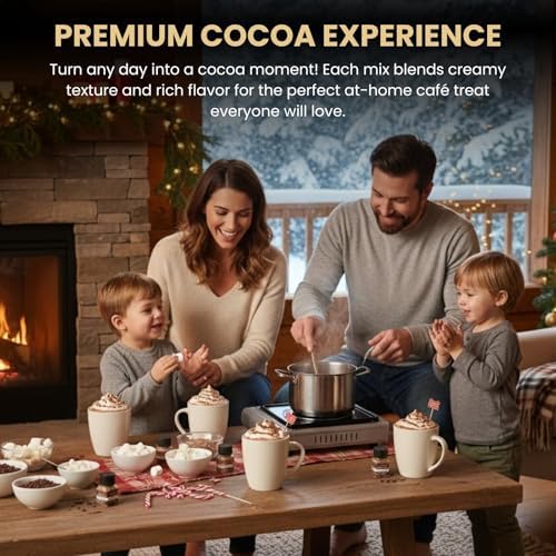 Hot Chocolate Mix Gift Set 16-Pack - Ultimate Gourmet Hot Cocoa Sampler Box with Caramel, Vanilla, Peppermint, Toasted Marshmallow & Double Chocolate - Luxury Winter Beverage Variety Kit for Gifting