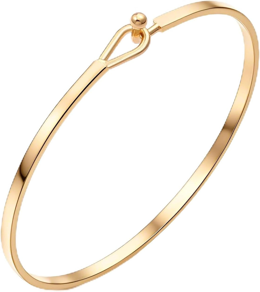 Dainty Gold Bar Bracelet for Women Simple Delicate Thin Cuff Bangle Hook Bracelet 18K Gold Plated Handmade Minimalist Jewelry