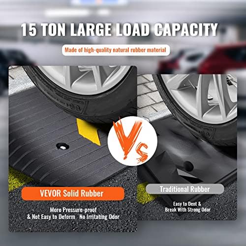 VEVOR 1.5" Rise Rubber Threshold Ramp, 43.3" Wide Wheelchair Ramp oorway, Natural Curb Ramp, 33069Lbs Load Capacity, Non-Slip Textured Surface Rubber Curb Ramp for Wheelchair and Scooter