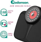 Adamson A23 Scales for Body Weight - Up to 350 LB - New Version - Anti-Skid Rubber Surface Extra Large Numbers - High Precision Bathroom Scale Analog - Durable with 20-Year Assurance