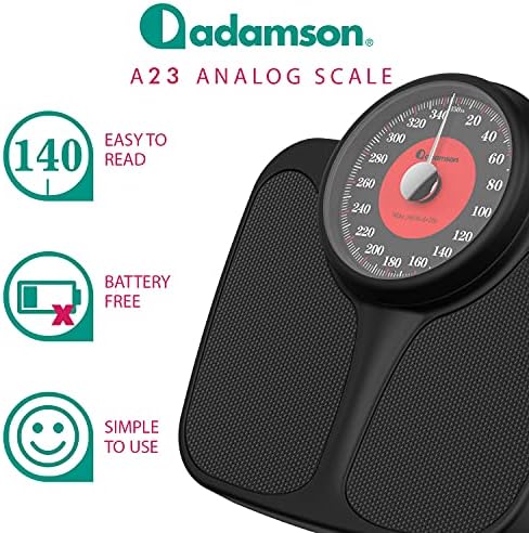 Adamson A23 Scales for Body Weight - Up to 350 LB - New Version - Anti-Skid Rubber Surface Extra Large Numbers - High Precision Bathroom Scale Analog - Durable with 20-Year Assurance
