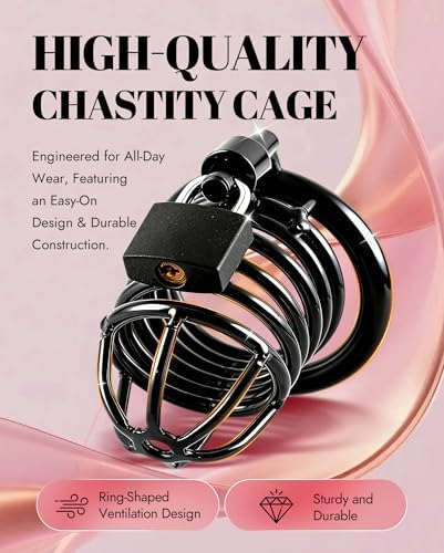 Male Chastity Cock Cage Device – UTIMI Iron Chastity Cage for Men with 3 Adjustable Rings, Secure Lock & 2 Keys, Small Size BDSM Penis Training Adult Sex Toy for Male Control, Long-Term Wear (Black)