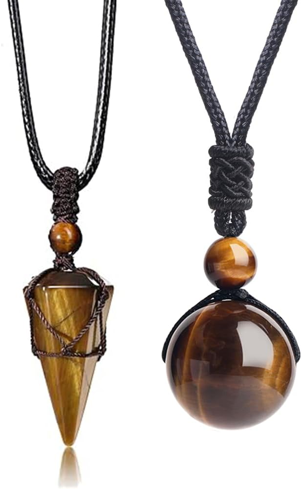 weryerker 2pcs Natural Crystal Stone Pendulum Hexagonal Pointed Cone Pendant, 16mm Stone Bead Pendant for Women and Men Necklace