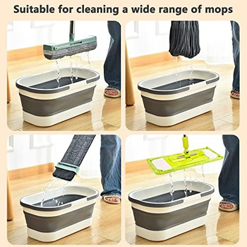Goderewild Collapsible Plastic Bucket with Wheels 12L (3.17 Gallon) for House Cleaning, Camping, and RV - Multi-Purpose Rectangular Handy Basket for Cleaning Mop - Lightweight and Portable (Blue)