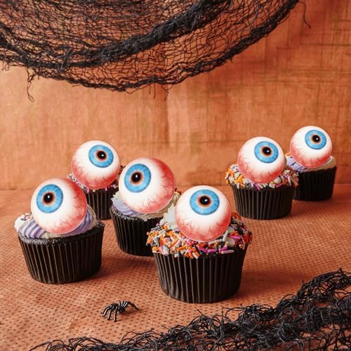 40 Pack Edible Halloween eyeball Cupcake Toppers Wafer Paper Halloween eyes Cake Pick for Horror Theme Baby Shower Party Cake Decorations Supplies