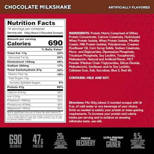 BSN TRUE-MASS Weight Gainer, Mass Gainer Protein Powder, Post Workout Muscle Recovery Powder, Muscle Gain, 2:1 Carbs to Protein Ratio, Chocolate Milkshake, 5.82 Pound, 16 Servings (Packaging May Vary)