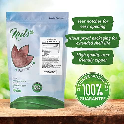NUTS U.S. - Dried Whole Strawberries, Sweet, Dehydrated, NON-GMO Fruit Snacks In Resealable Bag!!! (1 LB)