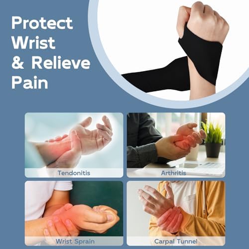Wrist Brace, Ultra Thin Wrist Wrap Adjustable Unisex Wrist Strap Cpmpression Hand & Wrist Support for Carpal Tunnel Arthritis Tendonitis Wrist Pain Relief Sport Fitness - Black