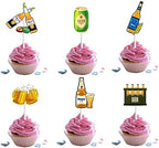 18pcs Beer Cupake Toppers for Men Women Birthday Oktoberfest Cheers and Beers Theme Party Supplies Wine Happy 20th 30th 40th 60th 70th Golden Birthday Cake Decorations