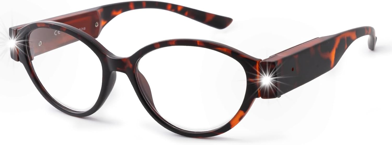 SKYWAY LED Reading Glasses with Lights Eyeglasses Lighted Magnifier Nighttime Blue Light Blocking for Women men