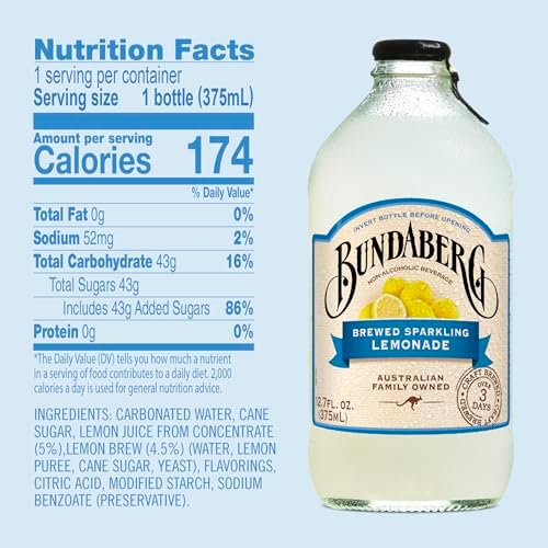 Bundaberg Sparkling Fruit Drink, Lemonade 12.7 Fl Oz Bottles (Pack of 4)