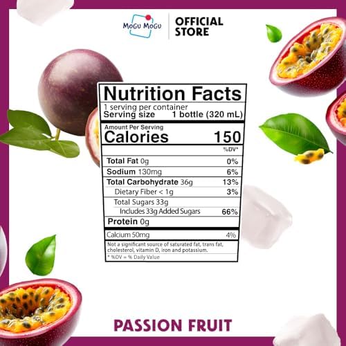 Mogu Mogu Drink Passion Fruit (6 Bottles) Delicious drinks made with nata de coco (coconut jelly). Fun chewable juice boxes for kids. Famous Asian drinks. Juice bottles made for adults and kids. Ready to drink