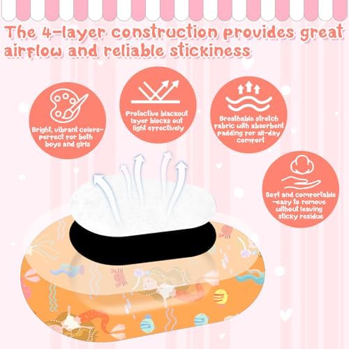 75 Pcs Kids Eye Patches 15 Cute Styles Soft Breathable Cotton Adhesive Patches for Amblyopia and Lazy Eye, 2.95"x1.96" Disposable Bandages for Toddlers, Girls & Adults, Bulk Pack