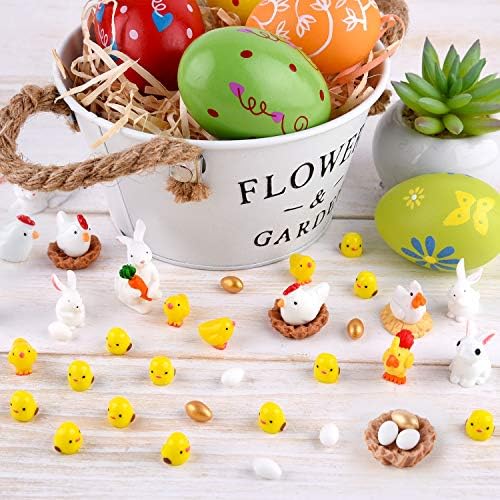 TUPARKA 40Pcs Animals Miniature Figurines, Easter Rabbit, Chicken, Egg, Chicken Nest Ornaments for Fairy Garden, Cake, Cupcake Toppers, Easter Party Decoration