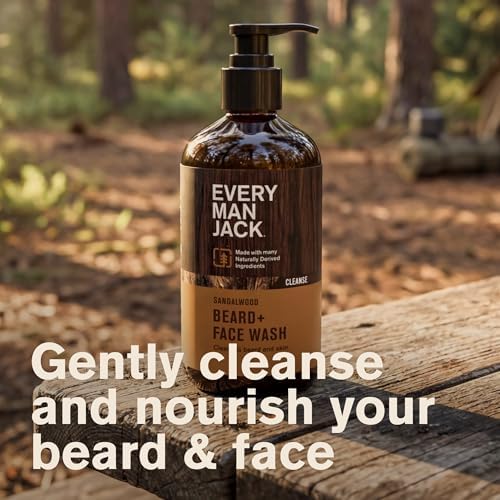 Every Man Jack Sandalwood Beard Wash - Cleanse, Soften, and Hydrate for a Healthier Beard - Made w/Naturally Derived Ingredients like Aloe Vera and Coconut - 6.7 oz - 2 Pack