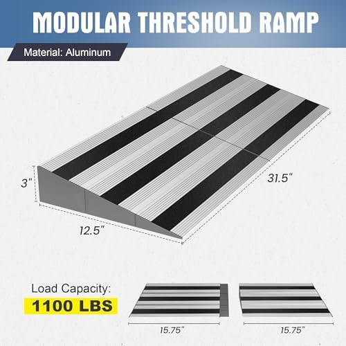 3" Rise Modular Threshold Ramp for Doorways, Stable Wheelchair Ramp for Home Steps, Aluminum Door Ramp and Curb Ramp for Scooters, Power Chairs, Cars, 1100LBS Load Capacity