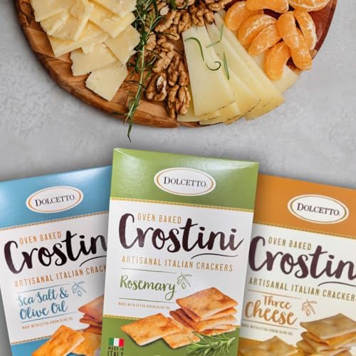 Dolcetto Oven Baked Crostini Crackers, Rosemary Flavor, 7.05 Oz (Pack of 3), Artisanal Italian Crackers Made with Extra Virgin Olive Oil, Halal