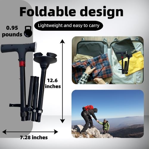 Ready Walker Walking Cane for Men & Women - Folding Canes with Non-Slip Handle, 360° Rotating Base, LED Light & Emergency Alarm - Senior Balance Assistance Cane for Daily Walking