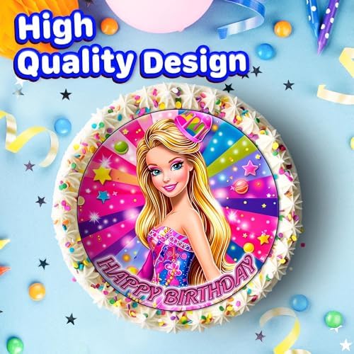 7.5x Inch Edible Cake Toppers –Fashion Doll Girl Pink Themed Birthday Party Collection of Edible Cake Decorations