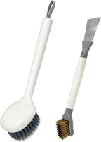 2-Piece Set Handheld Dish Brush with Brass Scrubber and Steel Scraper for Stubborn Grease - Dual-Head Cleaner for Pots, Pans, Stovetop, Sink