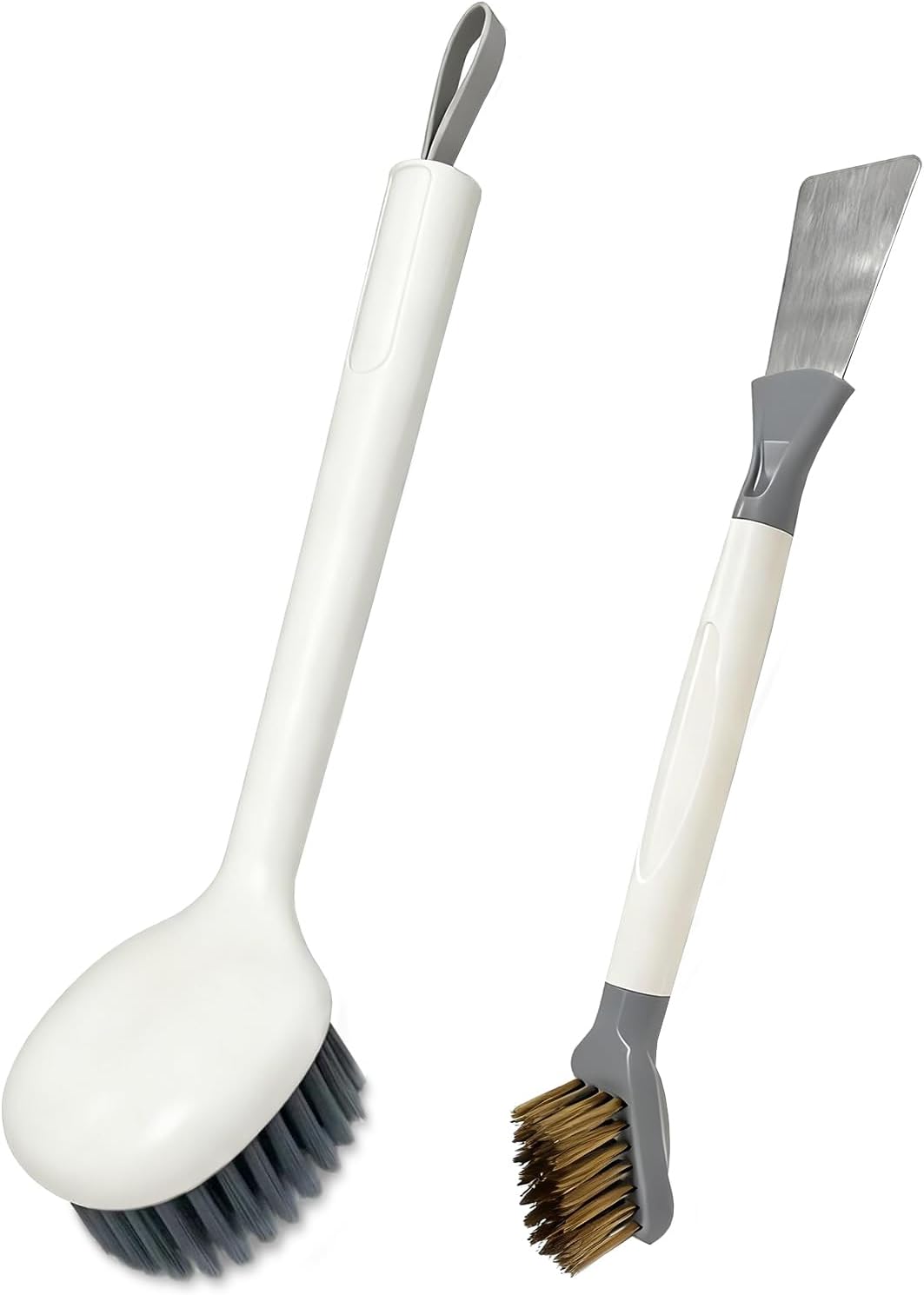2-Piece Set Handheld Dish Brush with Brass Scrubber and Steel Scraper for Stubborn Grease - Dual-Head Cleaner for Pots, Pans, Stovetop, Sink