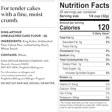 King Arthur Cake Flour, Unbleached and Unenriched, 2 lb (Pack of 1) - Non-GMO Project Verified, No Preservatives