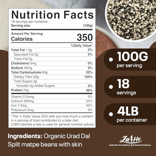 Jai Ho Certified Organic Urad Dal with Skin (Split Matpe Beans with Skin) 4 lb - USDA Organic | Non-GMO | Chemical-Free | Premium Quality Kosher