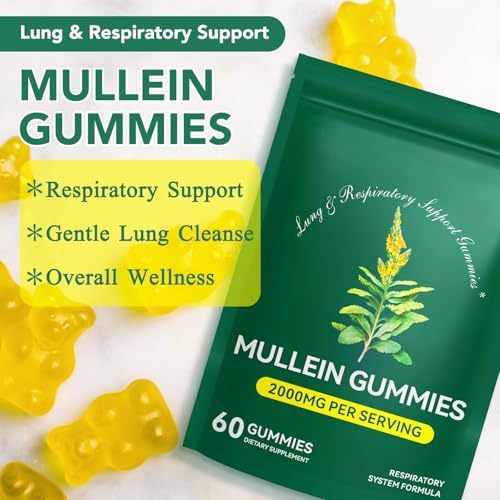 Mullein Gummies for Lung Detox, 2000mg Mullein Leaf Extract for Respiratory & Digestive & Immune Support w/Quercetin, Bromelain, Elderberry & Marshmallow, Vegan 120 Gummies (2 packs 120 gummies)