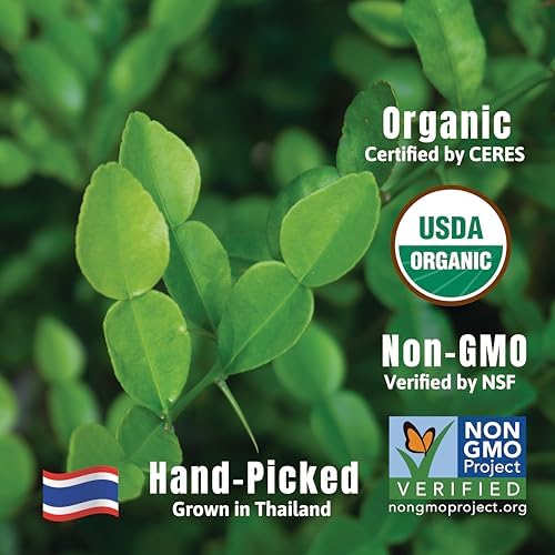 INCAS 100% USDA Organic Makrut Lime Leaves 0.53 oz Direct From Thailand Original Authentic Thai Flavor & Citrus Aroma ใบมะกรูดเเห้ง Whole Dried Uncrumpled Leaves Freshly Picked & Easy To Use