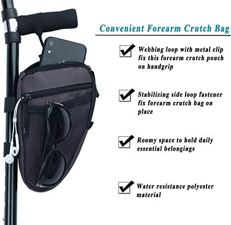 Forearm Crutch Bag Lightweight and Waterproof Forearm Crutch Accessories Storage Pouch with Triangle Shape, Universal Crutch Accessories Bag with Mesh Pocket to Organize Daily Essentials (Dark Grey)