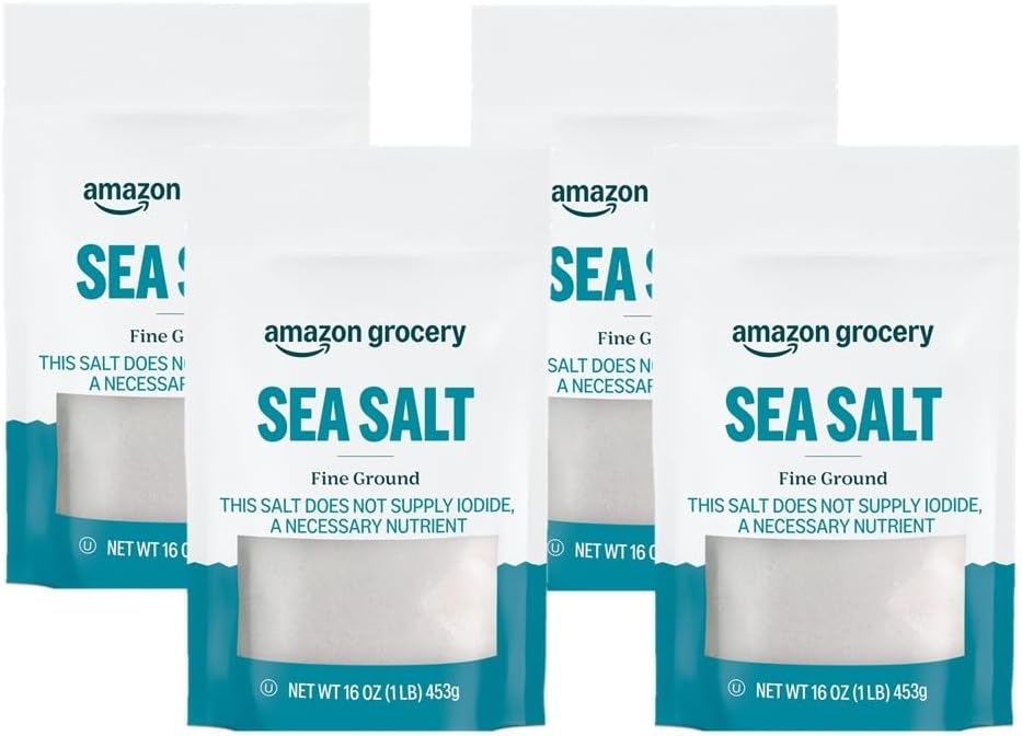 Amazon Grocery, Sea Salt, Fine Ground, 16 Oz, (Previously Happy Belly, Packaging May Vary) (Pack of 4)