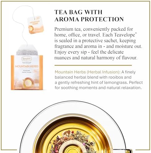 Ronnefeldt Teavelope Mountain Herbs – Naturally Caffeine-Free Herbal Tea with Rooibos, Fennel, Orange Peel & Cinnamon – 25 Individually Wrapped Tea Bags
