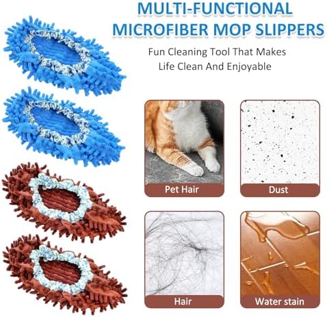 4 Pcs (2 Pairs) Shoes Cover Dust Duster, Microfiber Dust Mops, Multi Function Reusable Mop Slippers, Multi Purpose Floor Cleaning Shoes for Bathroom, Office, Kitchen, House Polishing Cleaning
