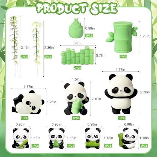 15Pcs Panda Cake Topper Panda Figurines Cake Decoration with Bamboo for Panda Birthday Party Supplies