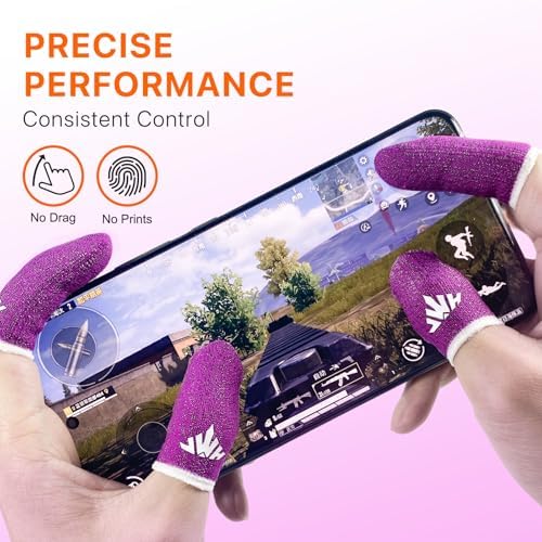 Jwh 10 Pcs Silver Fiber Game Finger Sleeves Thumb Sleeves Mobile Gaming Cots Covers Finger Gloves with Touchscreen for Pubg Fundas para Dedos Dedales Gamer Profesionales