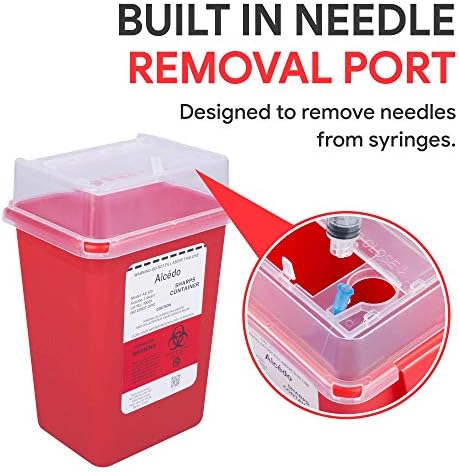 Sharps Container for Home Use and Professional 1 Quart (3-Pack) by Alcedo | Biohazard Needle and Syringe Disposal | Small Portable Container for Travel