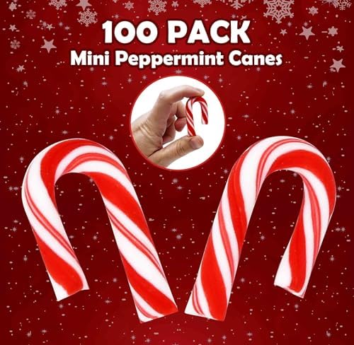 Gift Boutique 100 Pack Christmas Mini Candy Canes Individually Wrapped Peppermint Flavor Red & White Cane Holiday Treats Xmas Decorations Gifts Party