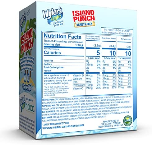 Wyler's Light Island Punch Singles to Go, Variety Pack, Fruity Red Punch, Purple Berry Wave, Berry Jammer and Blue Ocean Breeze, 1 Box (40 Single Servings)