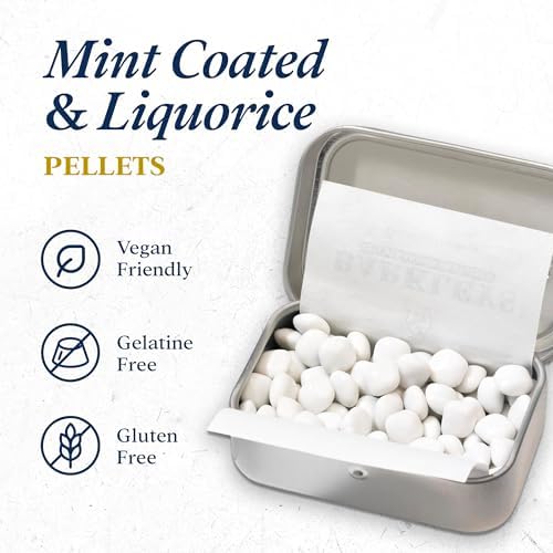 Barkleys Black Licorice Candy, Mint Coated - Licorice Pellets Covered with Refreshing Mint- Gluten Free Licorice, Gelatine Free, Vegan (12 Cans x 18 gr.)