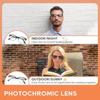 2 Pack Photochromic Reading Sunglasses for Men Women Full Lens Sun Readers Outdoor Magnifying Glasses NON BIFOCAL, +2.5