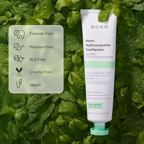 Boka Fluoride Free Toothpaste, Nano Hydroxyapatite Toothpaste, Appropriate for Sensitive Teeth - for Adult Oral Care - Ela Mint Flavor, 4 Fl Oz 1Pk US Manufactured