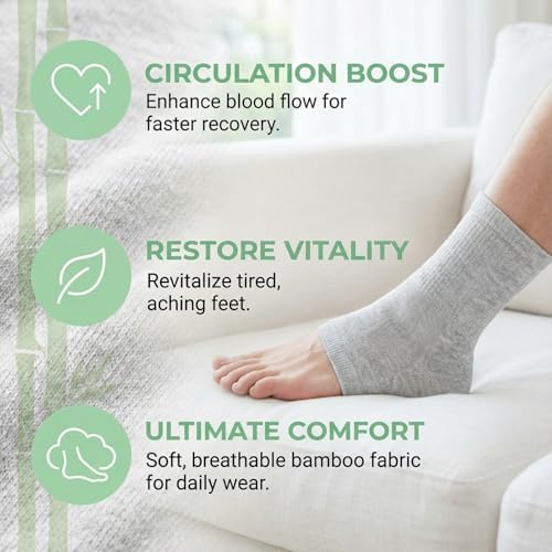 2 Pairs Bamboo Anti Fatigue Socks, Bamboo Ankle Brace Protection Socks Compression Sleeve Ultra Soft Breathable Keep Warm Cold Protection Against Swelling Sprains for Running Travel Work(Grey)