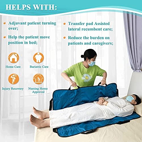NEPPT Positioning Bed Pads for Elderly Transfer Sheet Hospital Bed Blanket Bedridden Patient Turning Body Lift Assist Draw Sheets with Handles for Pull, Slide, Repositioning, Transferring (48" X 40")