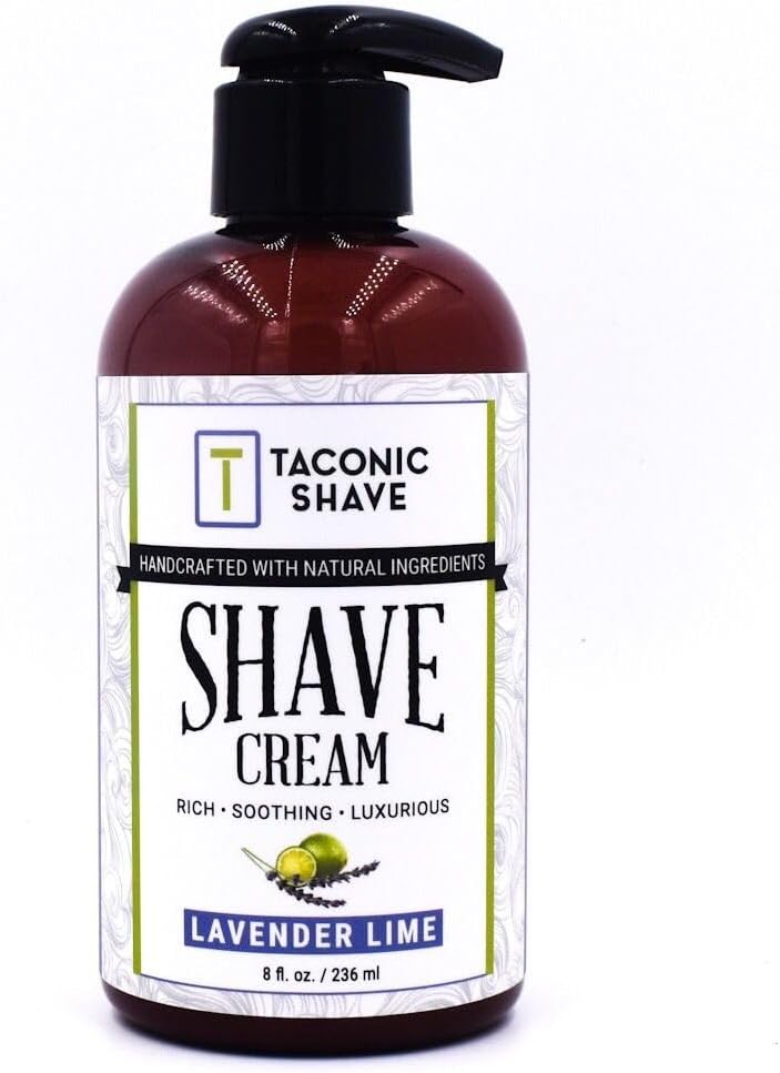 Taconic Shave, Natural Shaving Cream – Lavender Lime - Ultra-Rich High Lather Formula – Natural Shave Cream for Men & Women in 8 oz. Pump Bottle – Scented Shaving Cream
