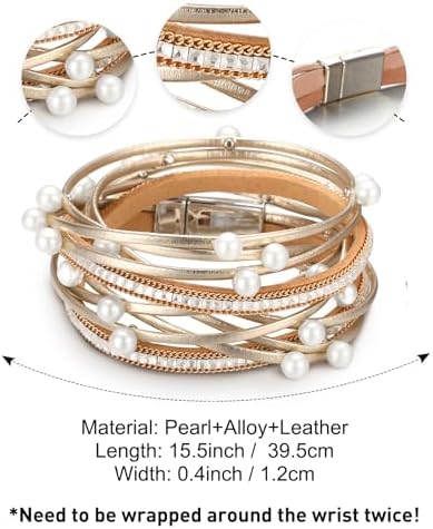 Fesciory Leather Wrap Bracelets for Women, Boho Leopard Multi-Layer Crystal Beads Cuff Bracelet Jewelry