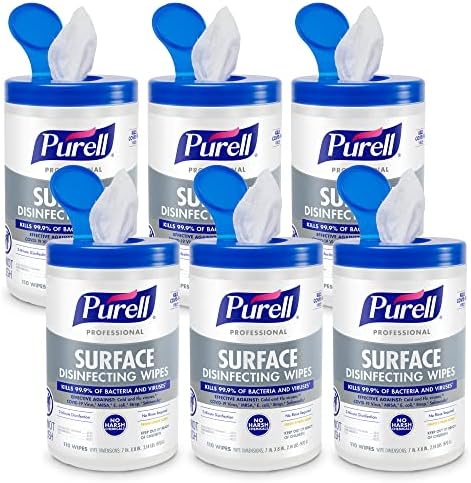 PURELL Professional Surface Disinfecting Wipes, Citrus Scent, 110 Count Canister, 7"x 8" Wipes (Pack of 6) - 9342-06