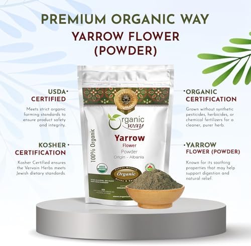 Organic Way Yarrow Flower Powder (Achillea millefolium) - Herbal Tea | European Wild-Harvest | Kosher & USDA Certified | Vegan, Non-GMO & Gluten Free | Raw from Albania (4 Oz (Pack of 1))