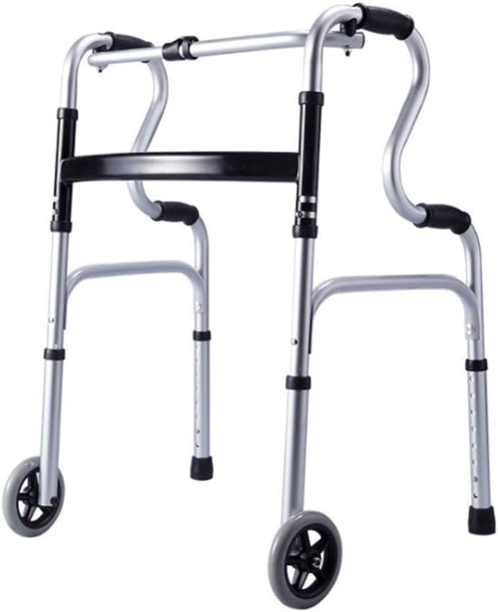 Zimmer Frame with Wheels Folding Lightweight Mobility Walking Aid (Color : Silver)